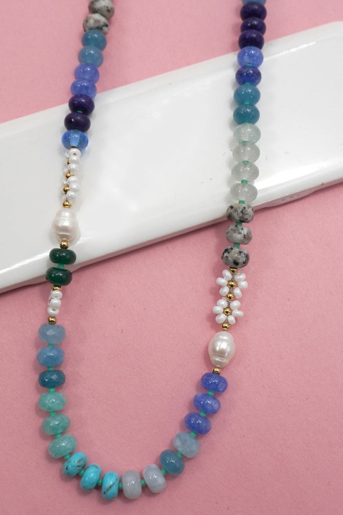 NATURAL STONE AGATE GLASS STAINLESS STEEL NECKLACE |80N92044