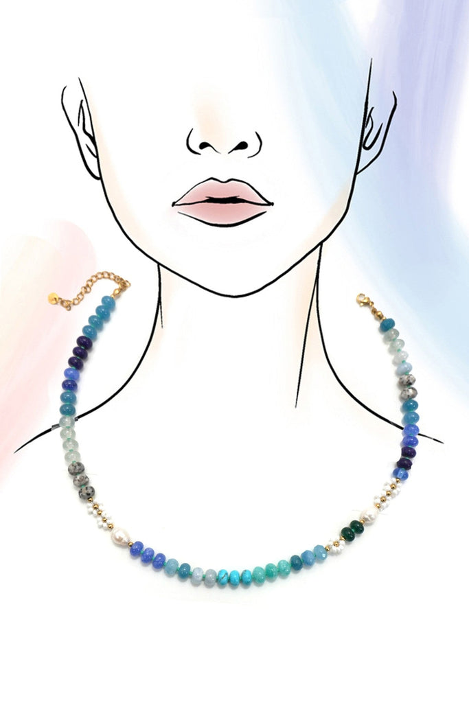 NATURAL STONE AGATE GLASS STAINLESS STEEL NECKLACE |80N92044