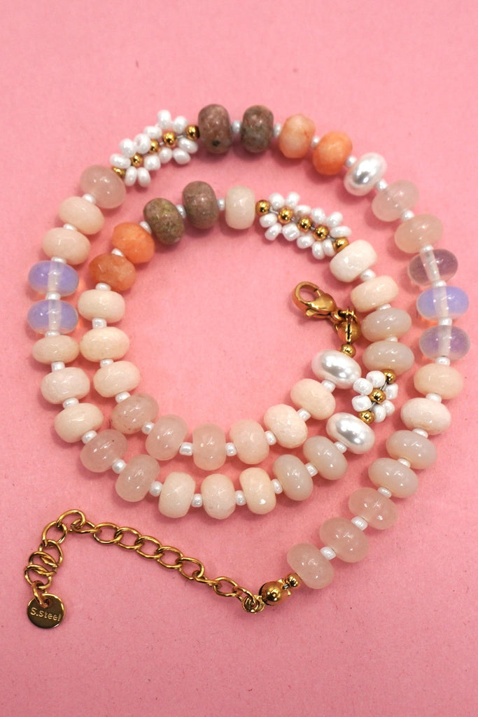 NATURAL STONE AGATE GLASS STAINLESS STEEL NECKLACE |80N92044