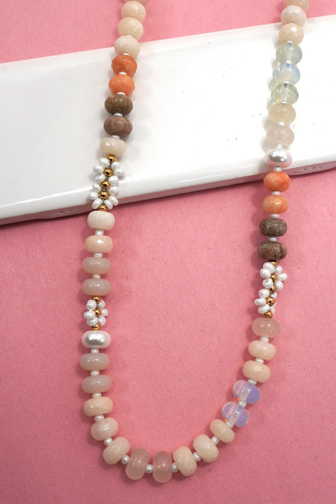 NATURAL STONE AGATE GLASS STAINLESS STEEL NECKLACE |80N92044