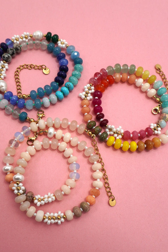 NATURAL STONE AGATE GLASS STAINLESS STEEL NECKLACE |80N92044