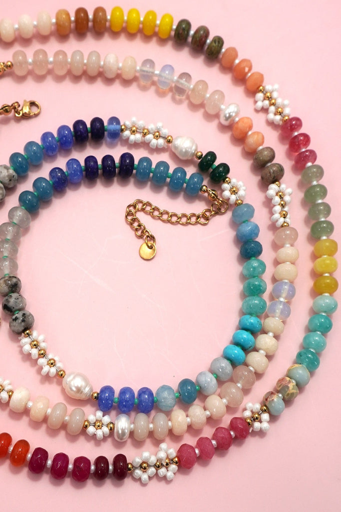 NATURAL STONE AGATE GLASS STAINLESS STEEL NECKLACE |80N92044