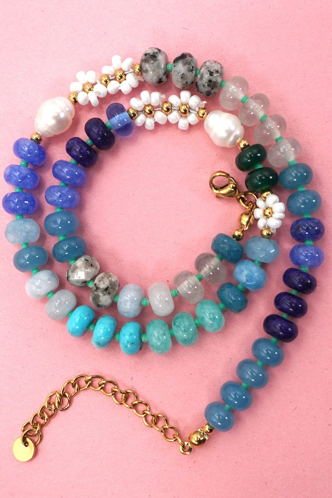 NATURAL STONE AGATE GLASS STAINLESS STEEL NECKLACE |80N92044