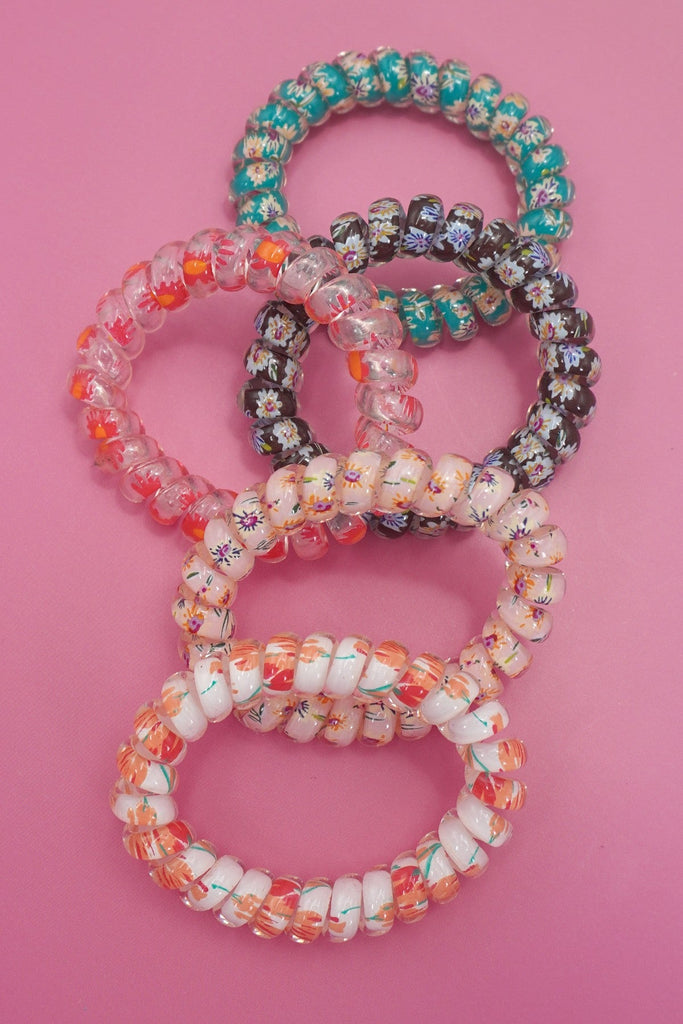 MIX FLOWER FLORAL SET OF 5 COIL HAIR TIES | 40S739