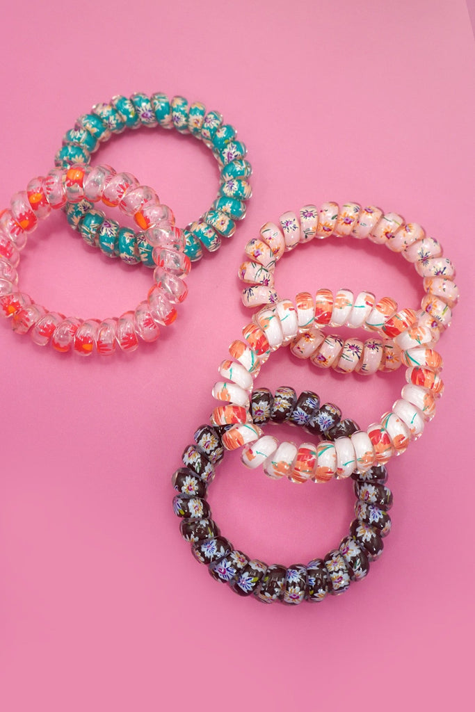 MIX FLOWER FLORAL SET OF 5 COIL HAIR TIES | 40S739