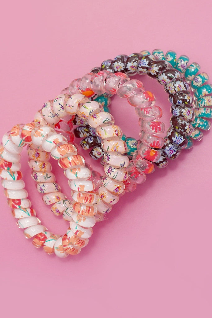 MIX FLOWER FLORAL SET OF 5 COIL HAIR TIES | 40S739