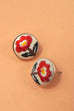 EMBROIDERY FLORAL GOLD EDGE STUD EARRINGS | 80E61042