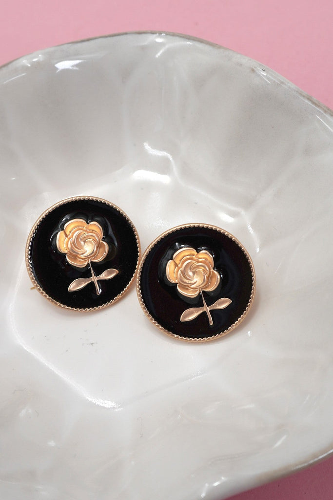 EPOXY GOLD ROSE FLOWER STUD EARRINGS | 80E61072