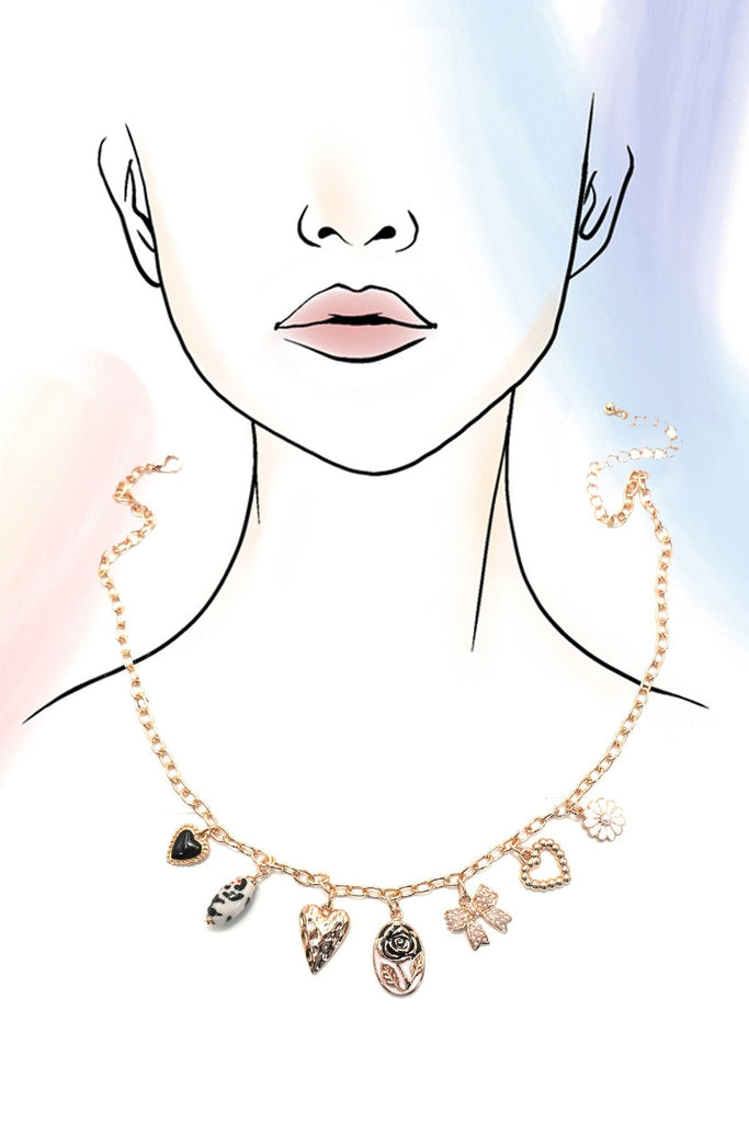 CHARM NECKLACE-HEART PORCELAIN FLOWER BOW | 80N92069