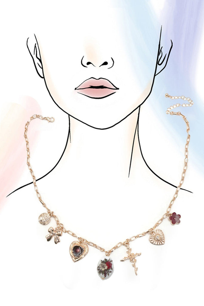 CHARM NECKLACE-HEART PORCELAIN FLOWER BOW CROSS | 80N92072