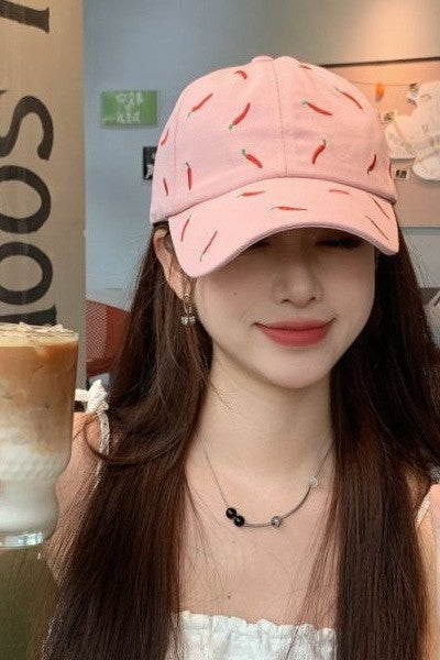 EMBROIDERY RED CHILI PEPPER CASUAL BASEBALL CAP | 40HW744