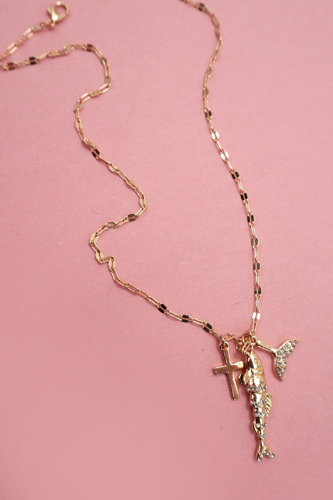 SEA LIFE GOLD RHINESTONE FISH CHARM NECKLACE | 80N92117