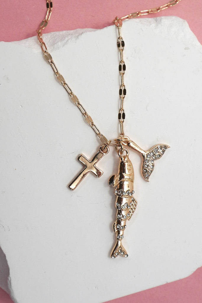 SEA LIFE GOLD RHINESTONE FISH CHARM NECKLACE | 80N92117