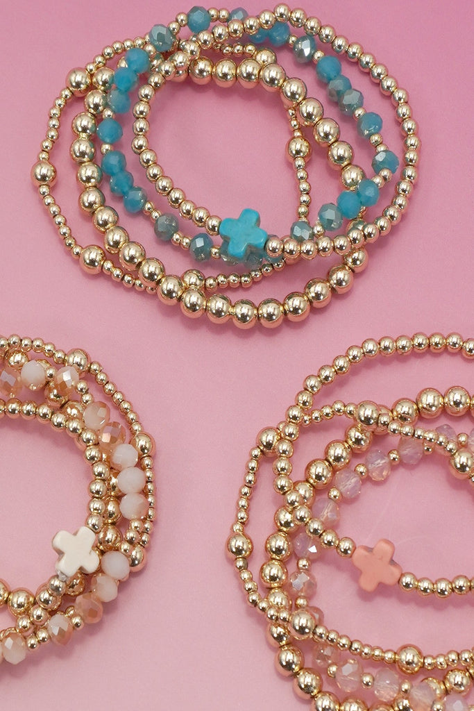 BOHO CROSS MULTI COLORFUL BEADED STRETCH BRACELET | 40B5180