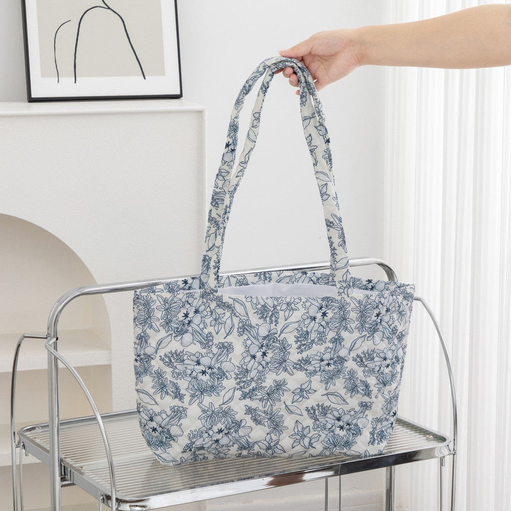 Organic Blue Floral Quilted Tote Bag | 40P573