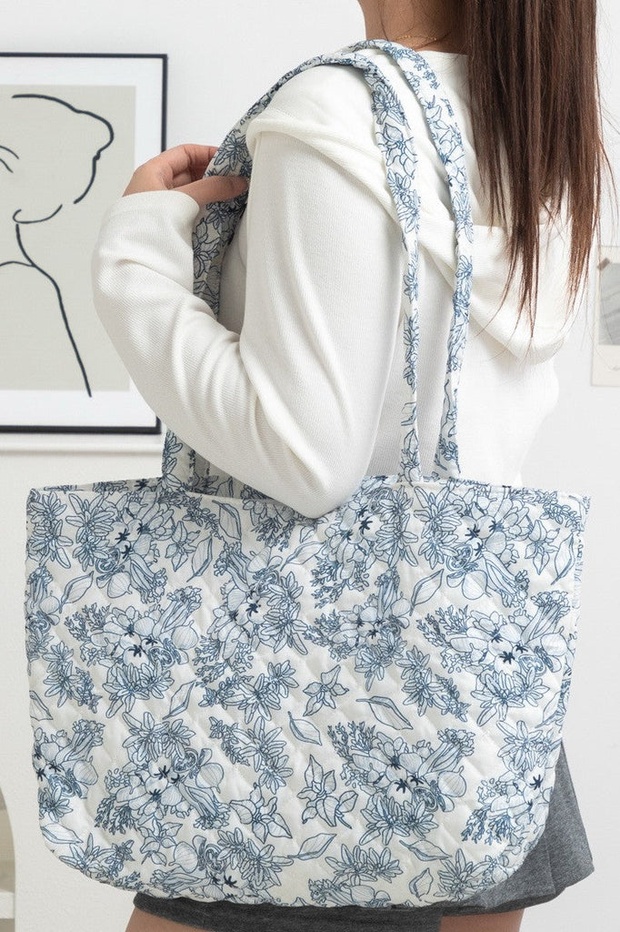 Organic Blue Floral Quilted Tote Bag | 40P573