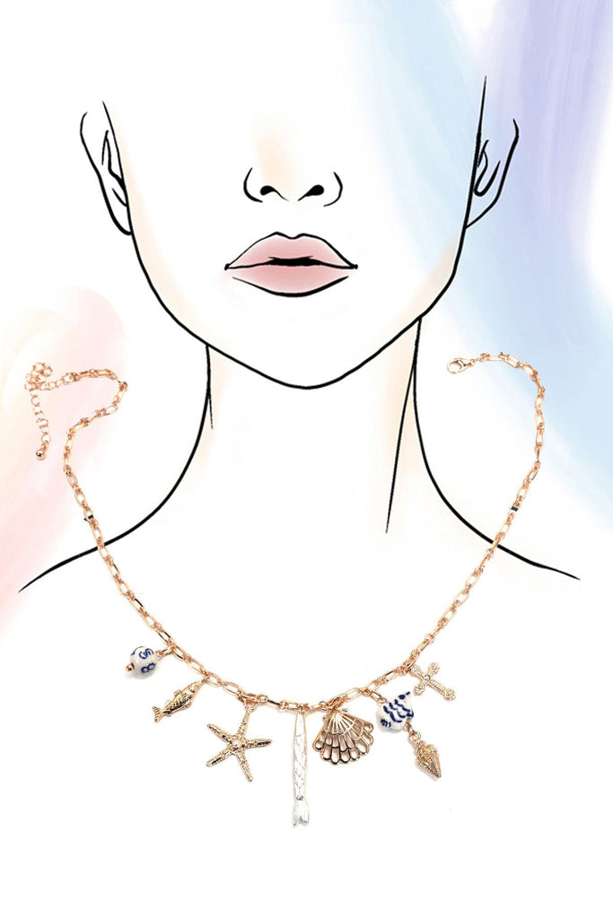 CHARM NECKLACE-PORCELAIN SEASHELL AND STARFISH | 80N92141
