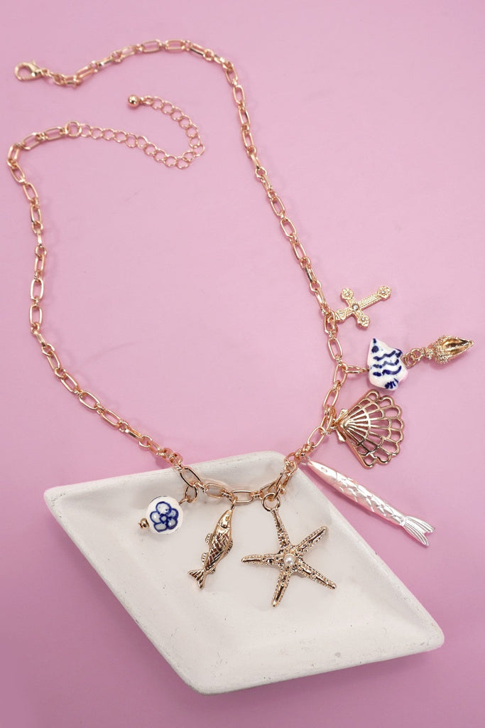 CHARM NECKLACE-PORCELAIN SEASHELL AND STARFISH | 80N92141