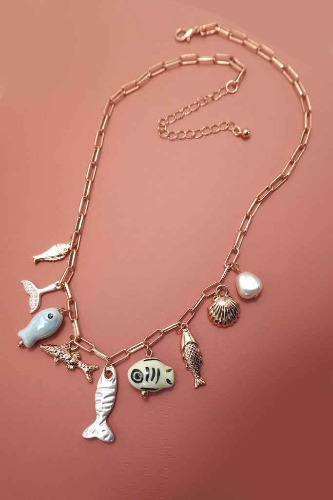 CHARM NECKLACE-OCEAN PORCELAIN FISH SEASHELL | 80N92142
