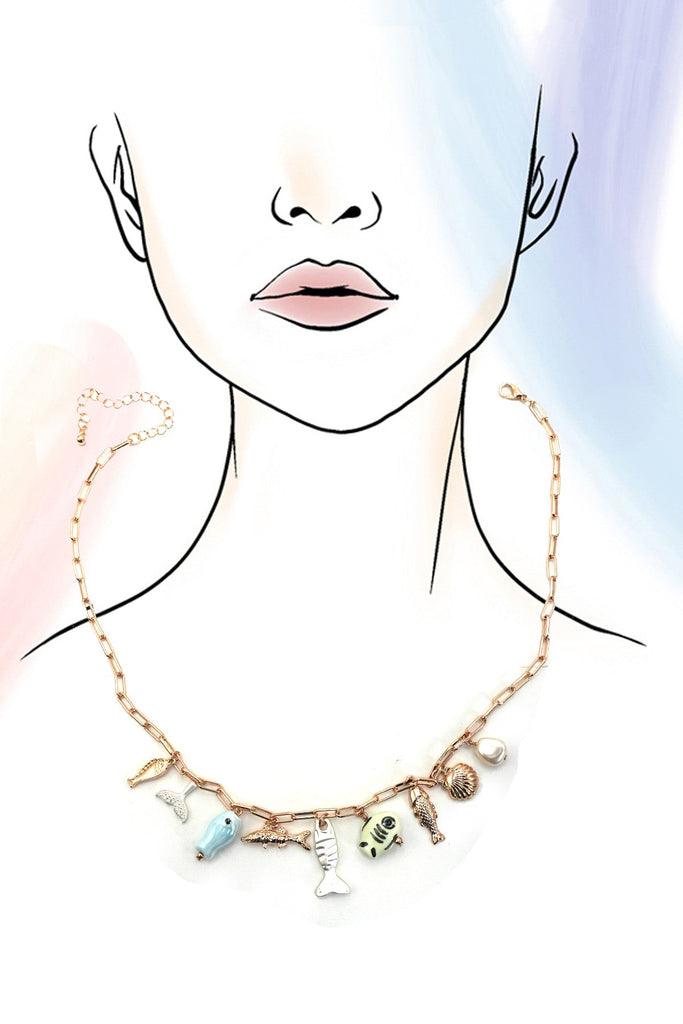 CHARM NECKLACE-OCEAN PORCELAIN FISH SEASHELL | 80N92142