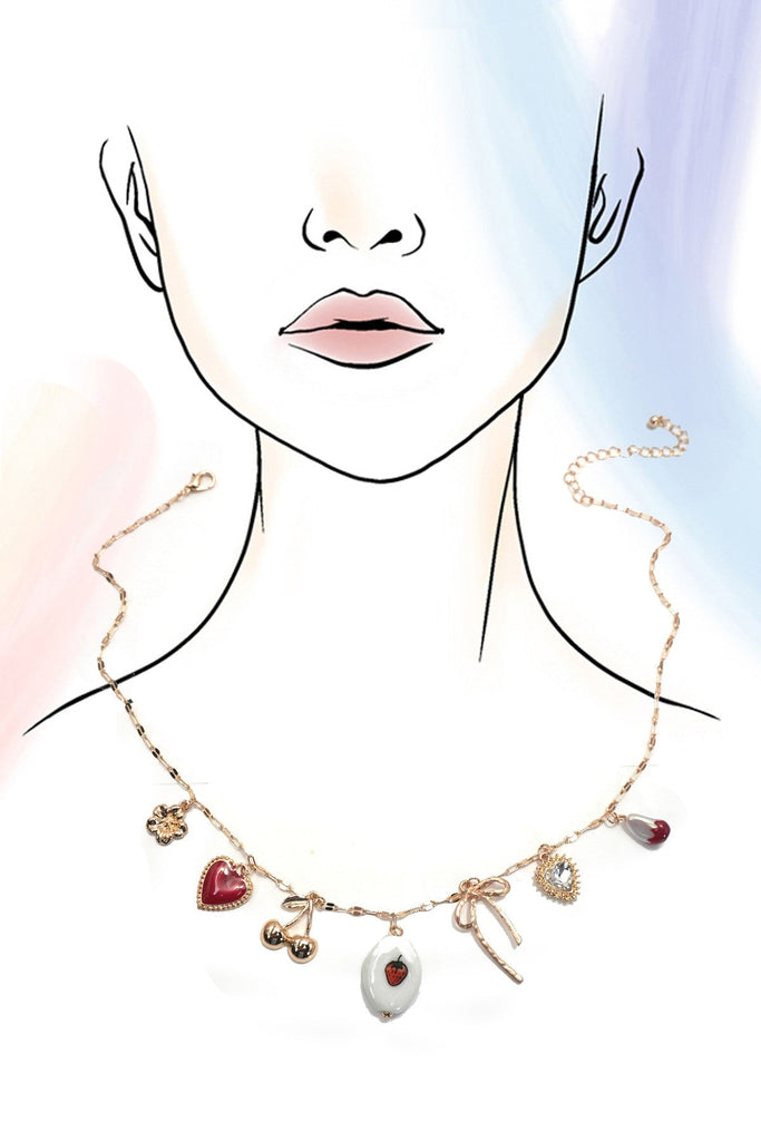 CHARM NECKLACE-PORCELAIN STRAWBERRY CHERRY BOW | 80N92144