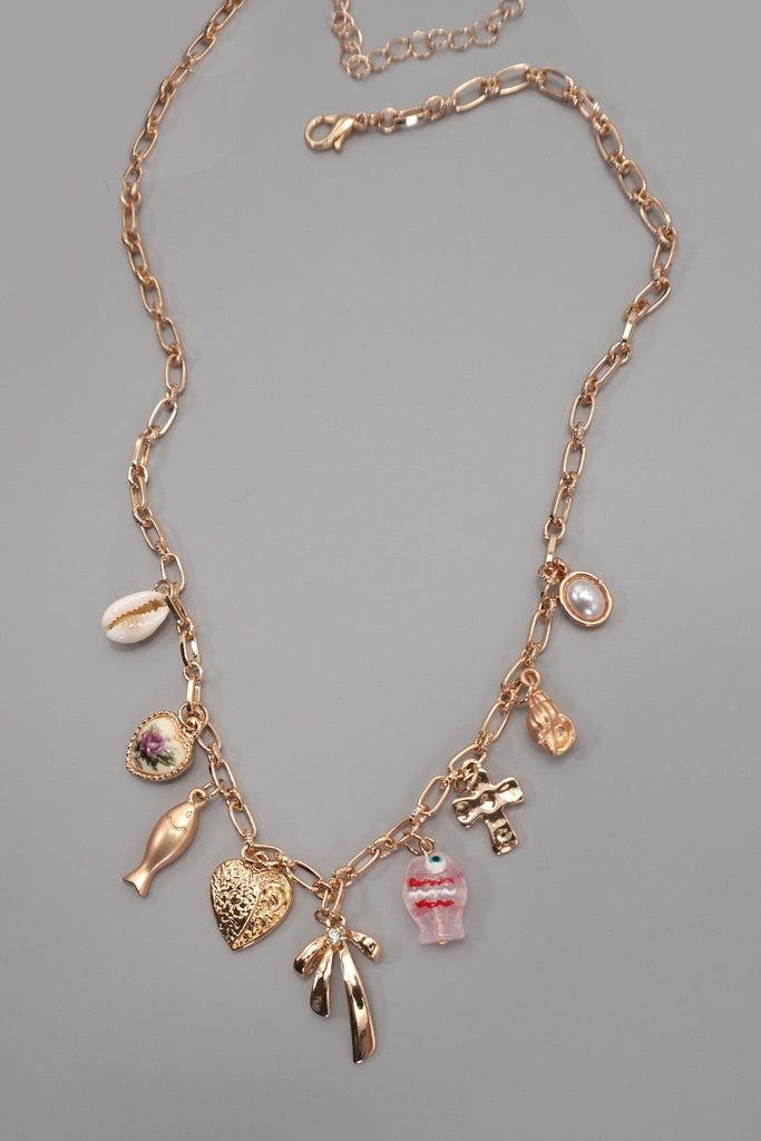 CHARM NECKLACE-FISH BOW CHARM PEARL SHELL CROSS | 80N92183