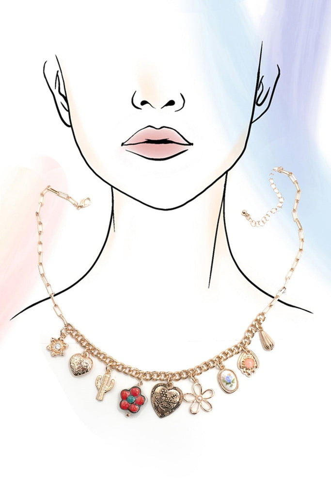 CHARM NECKLACE- BOHO PORCELAIN FLORAL CACTUS | 80N92249