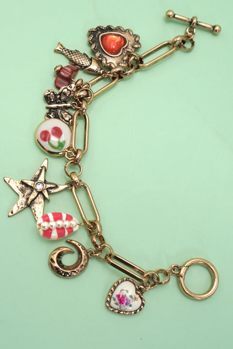 CHARM BRACELET PORCELAIN CHERRY FISH HEART CHERRY | 80B1359