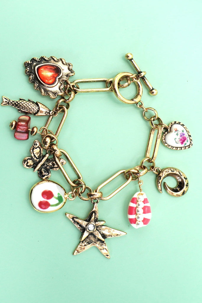 CHARM BRACELET PORCELAIN CHERRY FISH HEART CHERRY | 80B1359