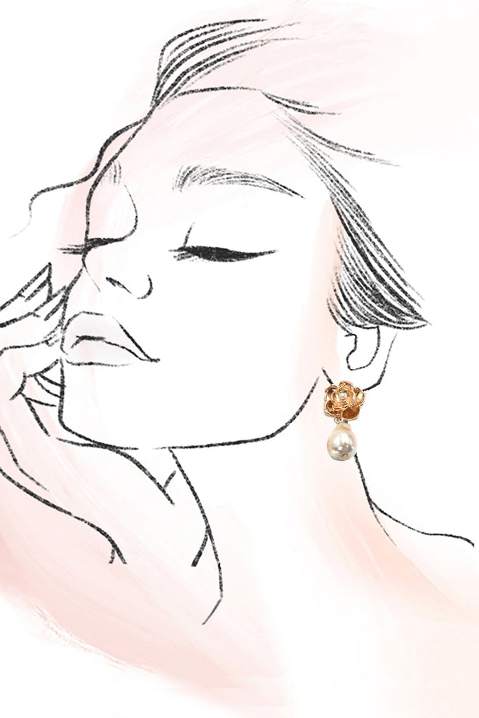 VINTAGE GOLD FLOWER DROP PEARL ACCENT EARRINGS | 80E61151