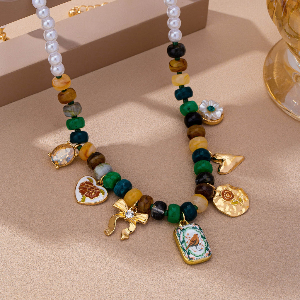 Vintage Beaded & Faux Pearl Multi-Charm Necklace | 80N93909