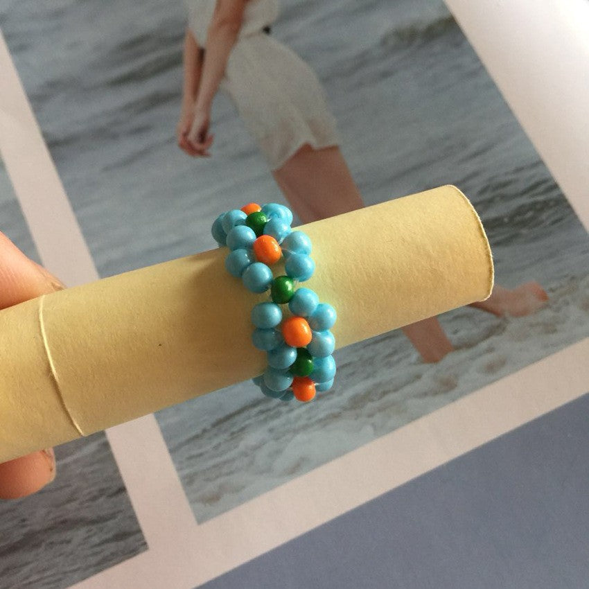HANDMADE BEADED FLOWER STRETCH RINGS | 40R113