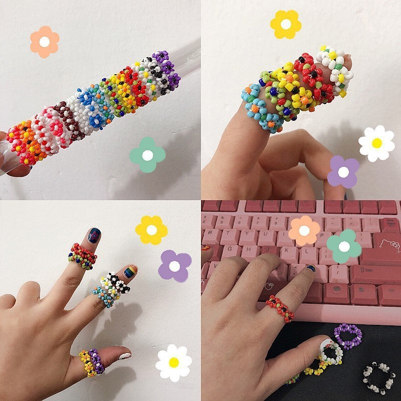 HANDMADE BEADED FLOWER STRETCH RINGS | 40R113