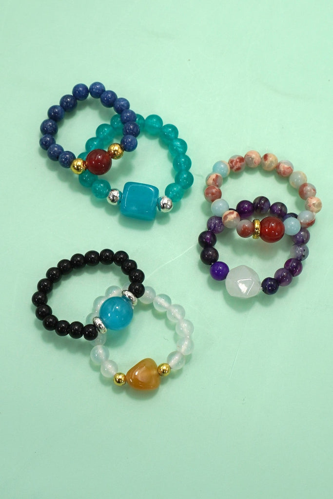 Earthy Natural Stone Beaded Rings | 40R114