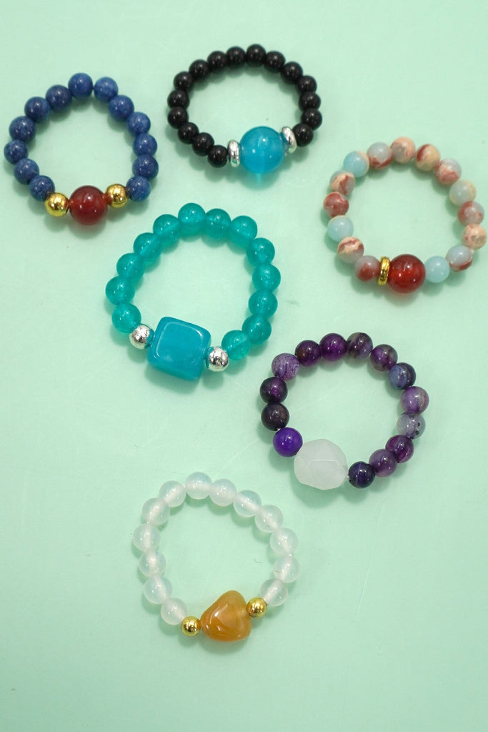 Earthy Natural Stone Beaded Rings | 40R114