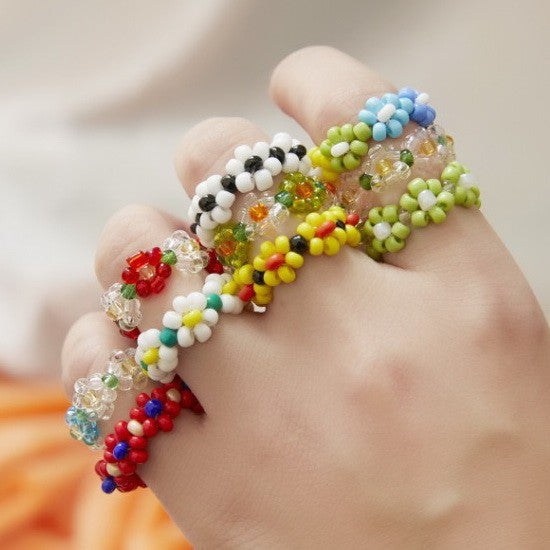 HANDMADE BEADED FLOWER STRETCH RINGS | 40R125