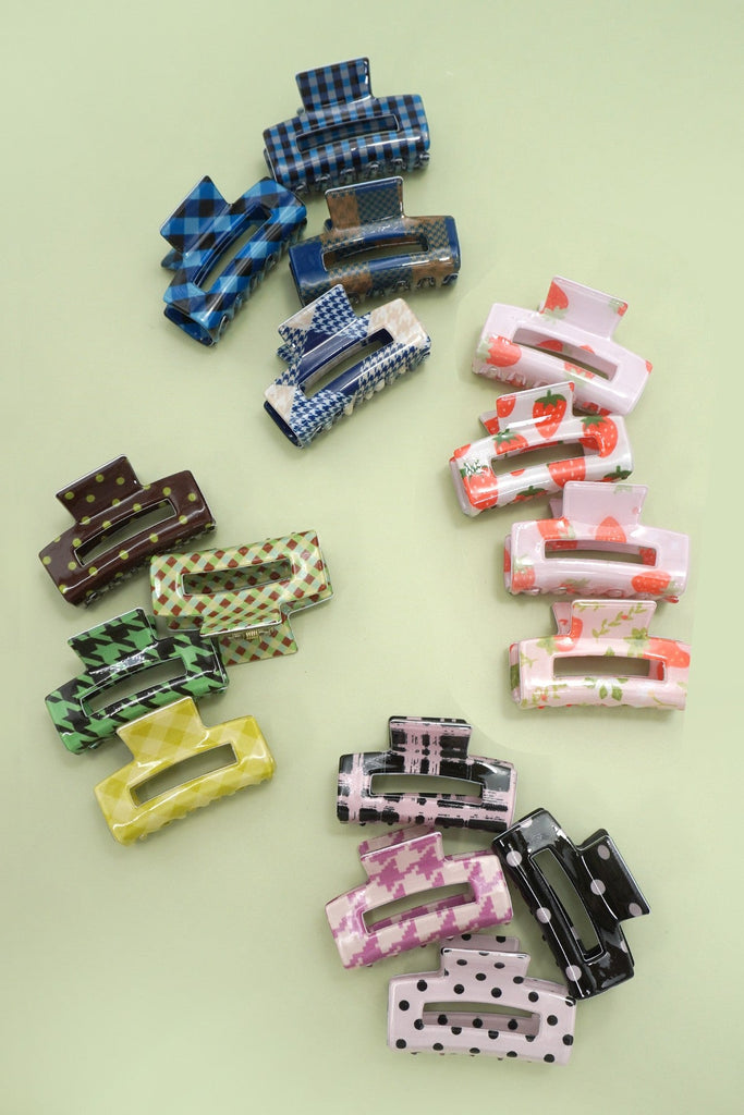 Set of 4 Mini Rectangle Pattern Hair Claw Clips | 40H998