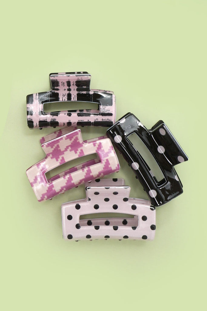 Set of 4 Mini Rectangle Pattern Hair Claw Clips | 40H998
