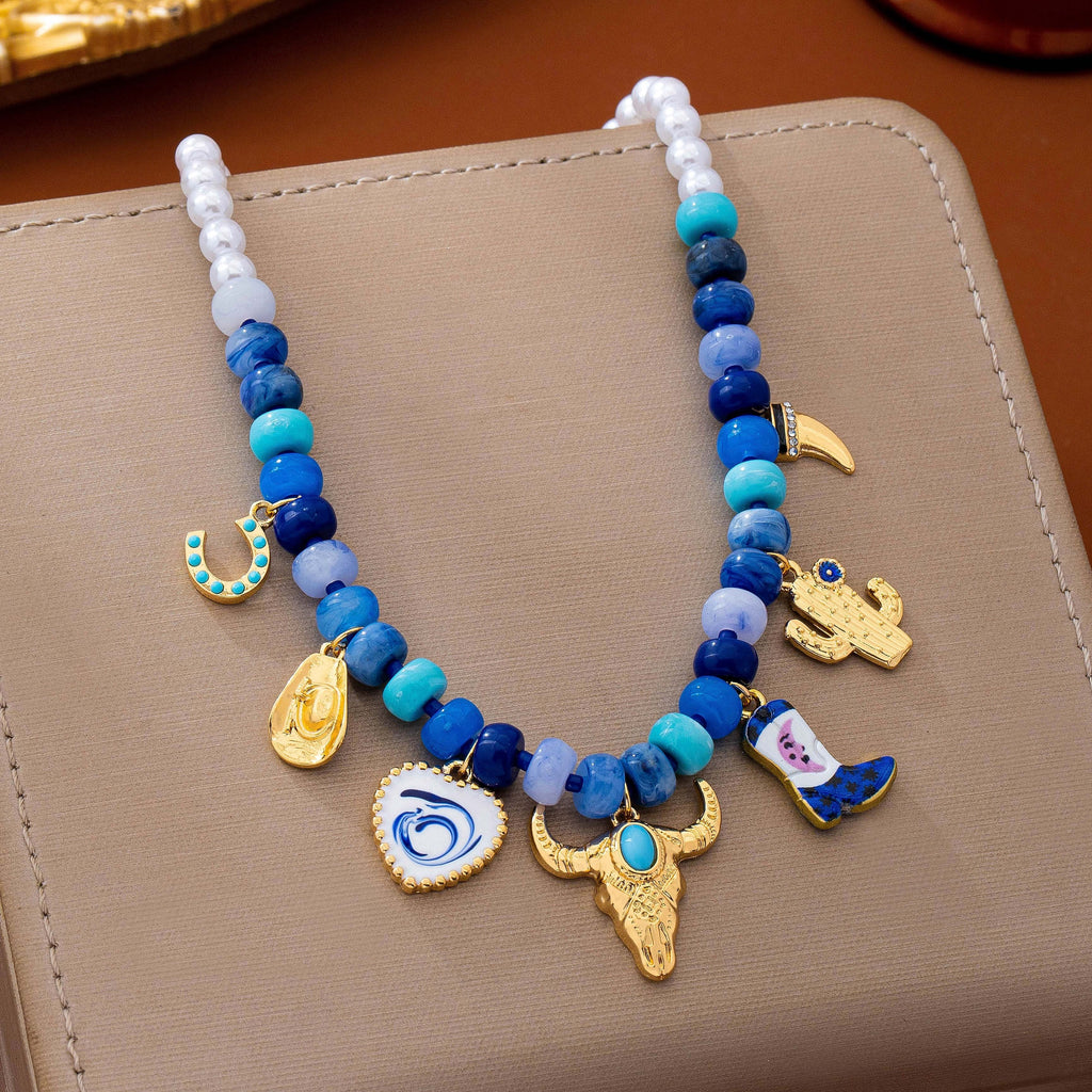 Western Coastal Blue Beaded Multi-Charm Necklace | 80N93912