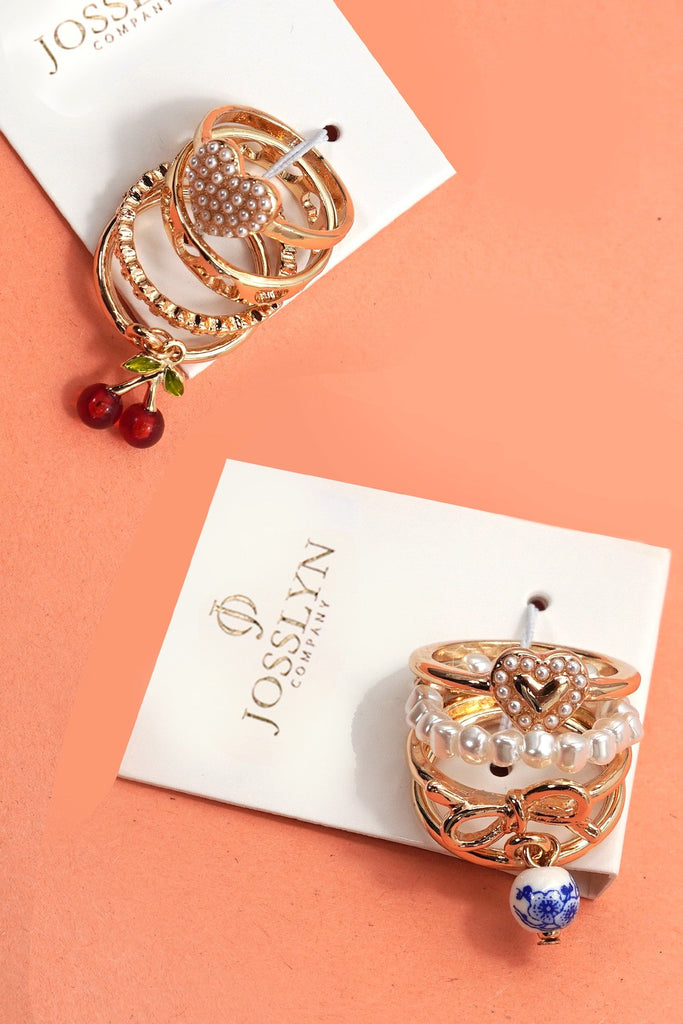 LAYERED MULTI CHERRY PORCELAIN STACKABLE RING SET | 80R055