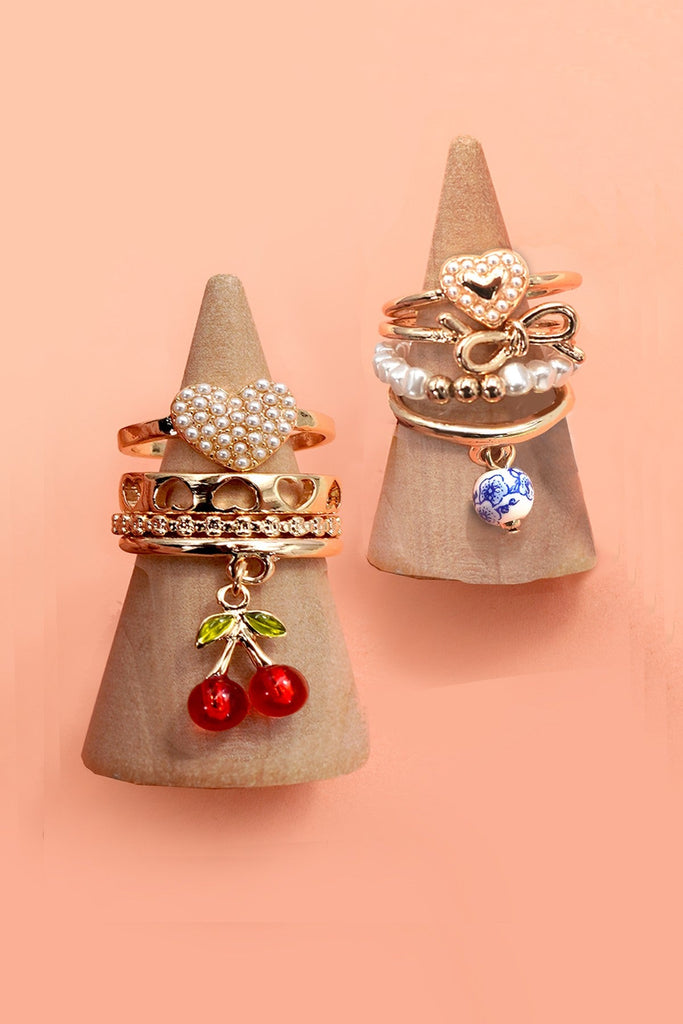 LAYERED MULTI CHERRY PORCELAIN STACKABLE RING SET | 80R055