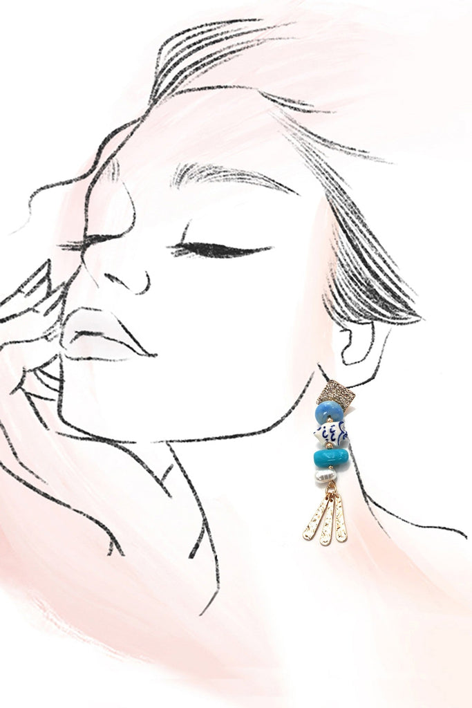 BLUE CERAMIC PORCELAIN FISH DROP EARRINGS | 80E61235