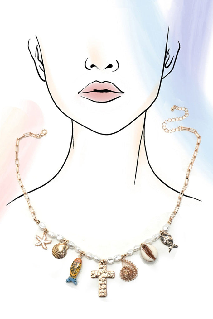 CHARM NECKLACE-PORCELAIN FISH CROSS PEARL | 80N92294