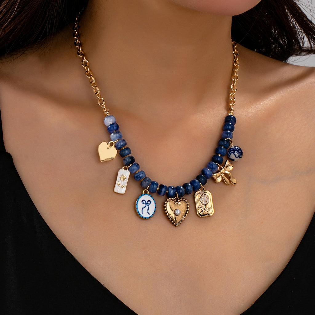 Beaded & Gold Chain Multi-Charm Strand Necklace | 80N93913