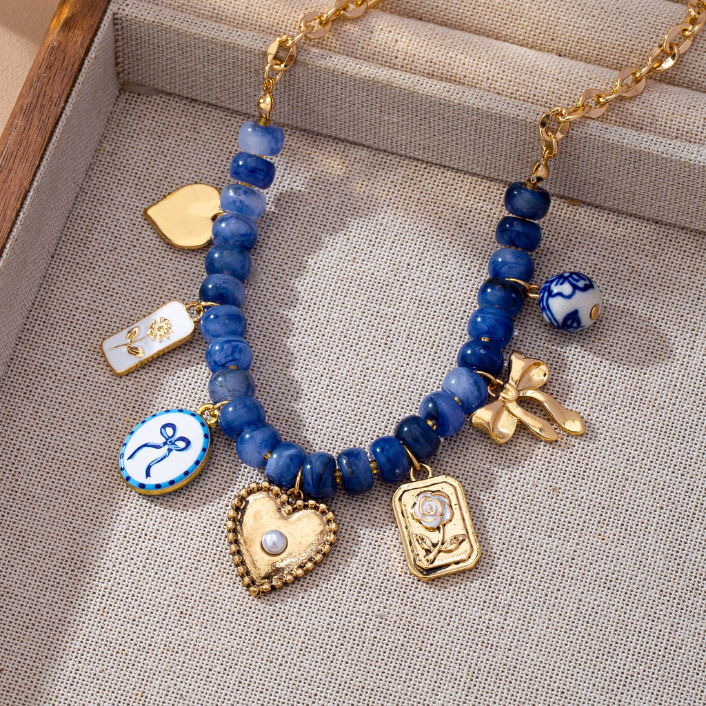 Beaded & Gold Chain Multi-Charm Strand Necklace | 80N93913