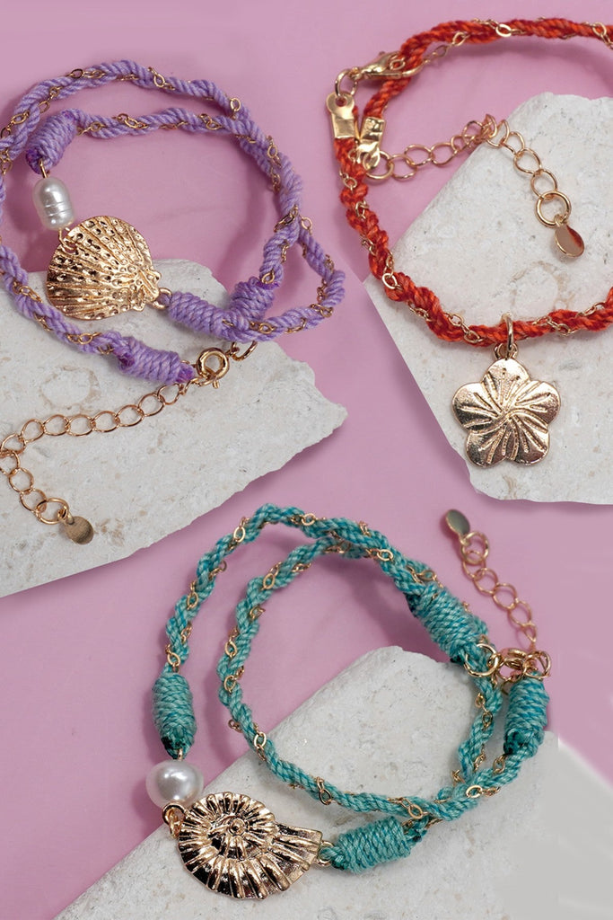 18K STAINLESS STEEL CORDED CHARM BRACELET | 40B5189