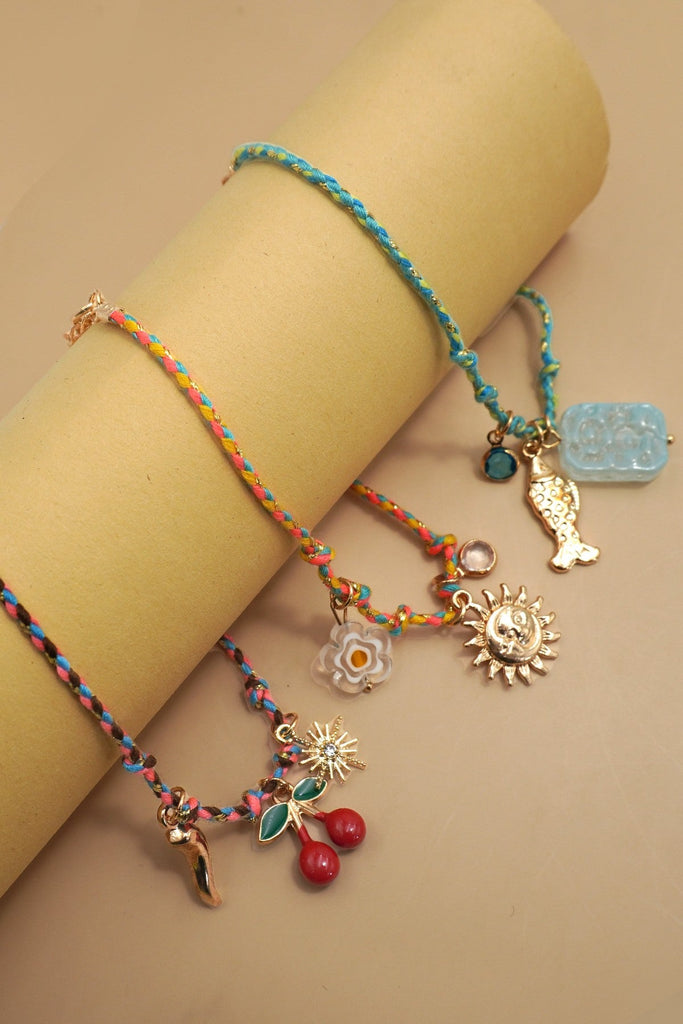 18K STAINLESS STEEL CORDED CHARM BRACELET | 40B5190