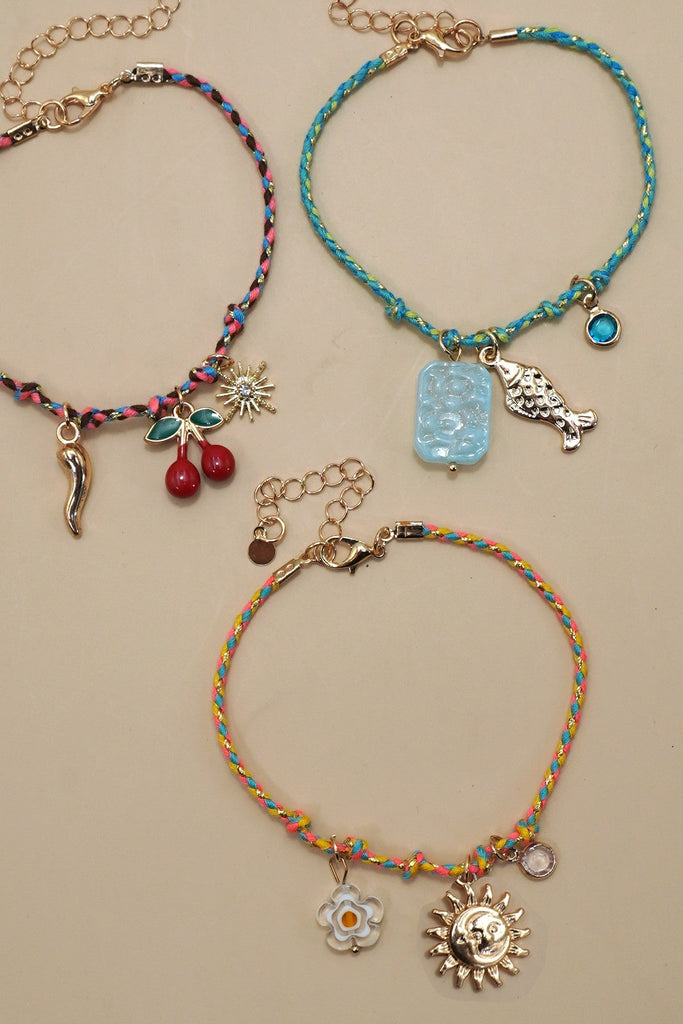 18K STAINLESS STEEL CORDED CHARM BRACELET | 40B5190