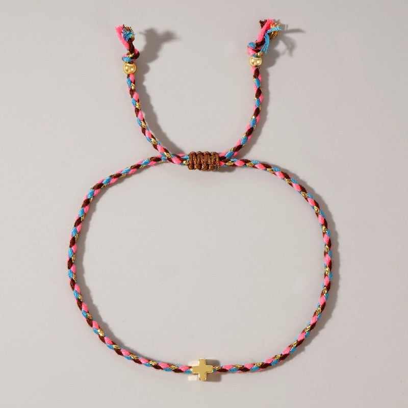 18K STAINLESS STEEL CORDED CROSS CHARM BRACELET | 40B5193