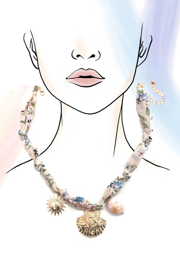 SCARF CHARM NECKLACE-SEASHELL SUN CERAMIC SHELL | 80N92319